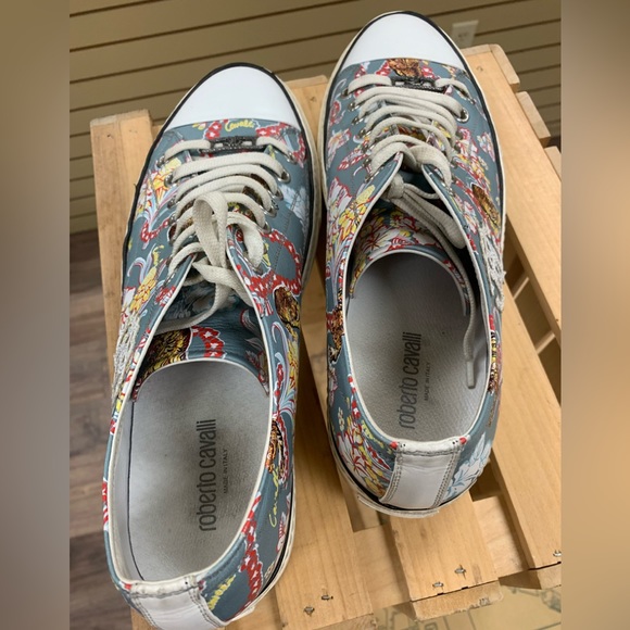 Roberto Cavalli Floral Low Leather Sneakers Sz 45 - Picture 3 of 15